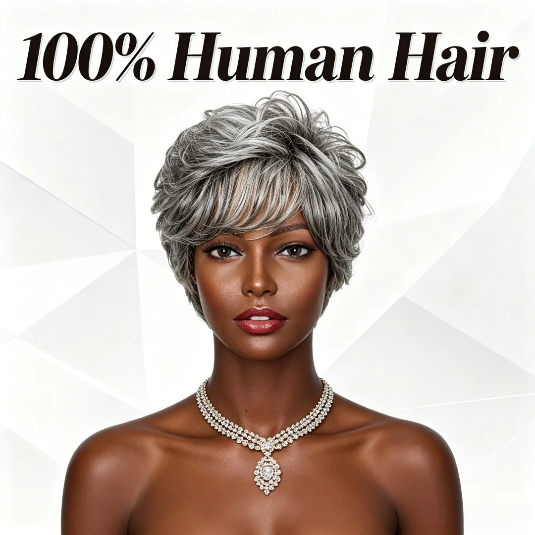 Hair Care Women - 짧은 곱슬머리 그레이 옴브레 인모 가발
